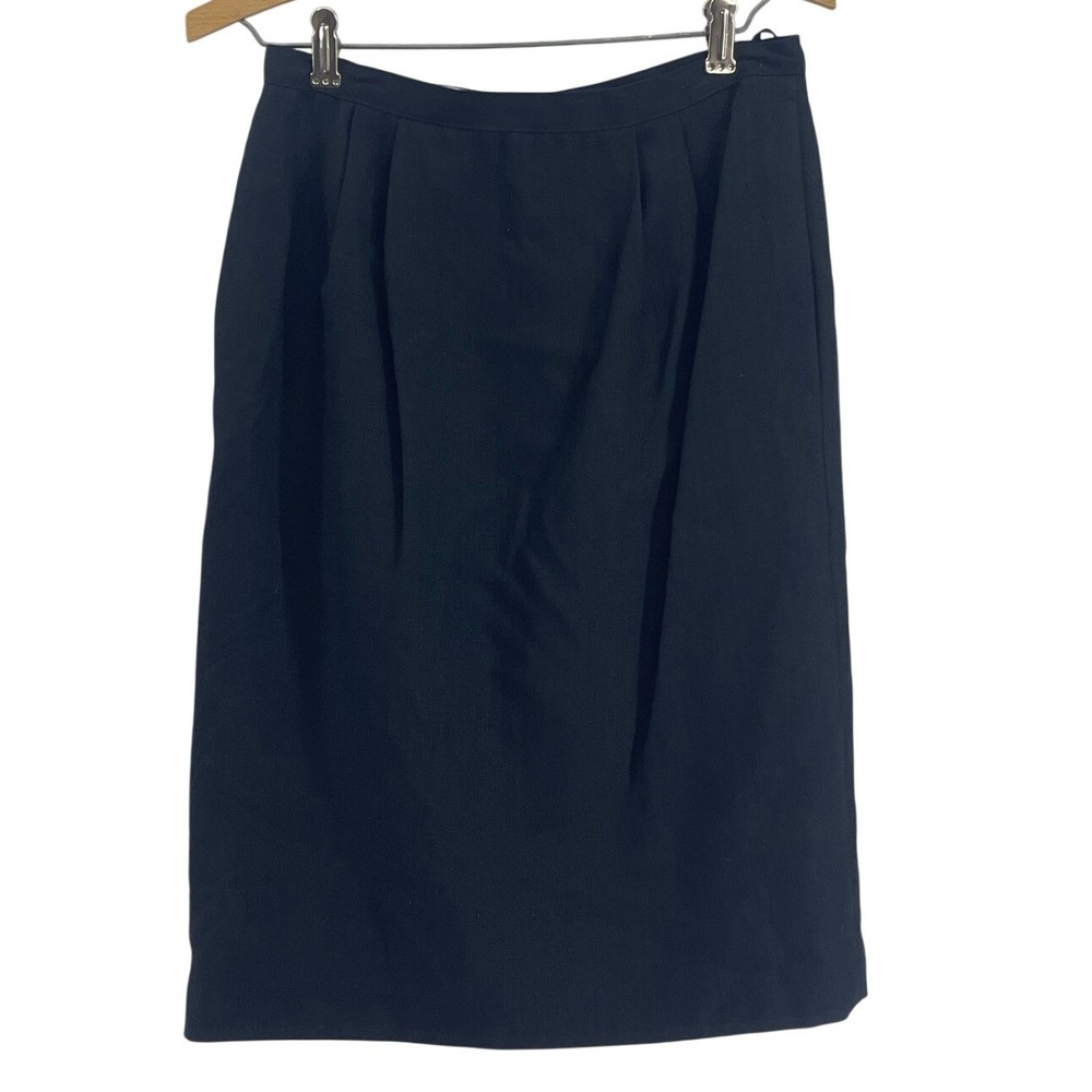 Vintage‎ Black Pleated Pencil Skirt 6 Pockets Lined Corp Dark Academia Old Money